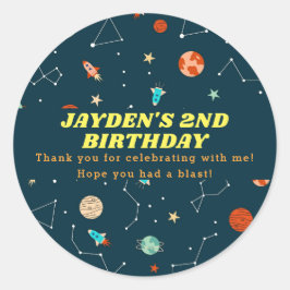 Pegatina Redonda Cohetes del espacio exterior planetas cumpleaños g