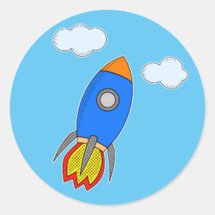 Pegatina Redonda Cohetes Espaciales personalizados En Cielo Azul