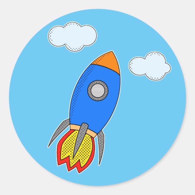 Pegatina Redonda Cohetes Espaciales personalizados En Cielo Azul (Anverso)