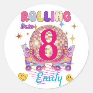 Pegatina Redonda Coincidencia de Chica de cumpleaños de Roller en p