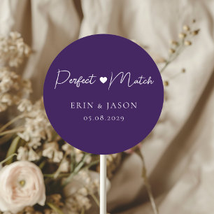 Pegatina Redonda ¡Coincidencia perfecta! Boda morada, simple, elega