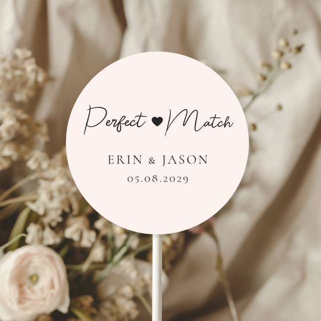 Pegatina Redonda ¡Coincidencia perfecta! Rubor, elegante, simple (Perfect Match! Blush, Elegant, Simple, Heart, Classic, Round, Wedding Sticker.)