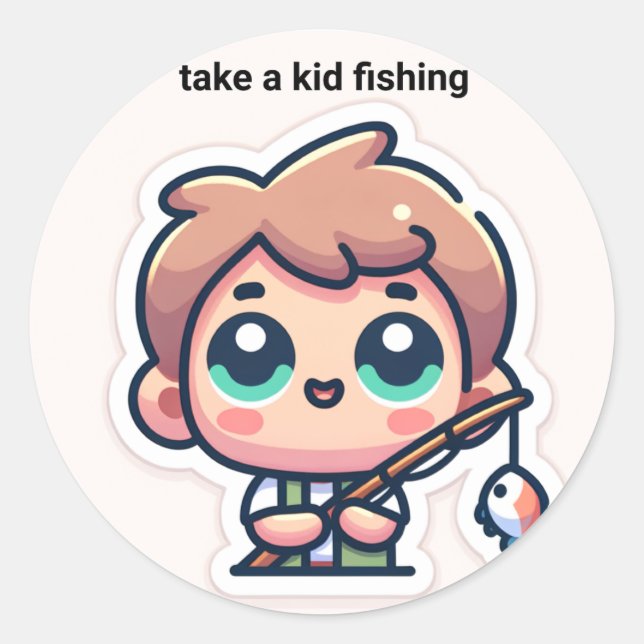 Pegatina Redonda coja a un niño pescando (Anverso)