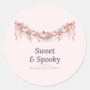 Pegatina Redonda Cojinete de Calabaza Coquette Dulce y Espeluznante