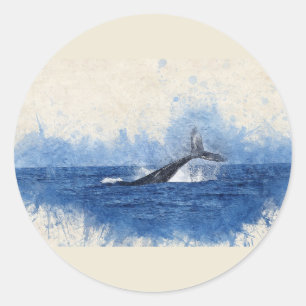 Pegatina Redonda Cola de Ballena Agua Arte Animal
