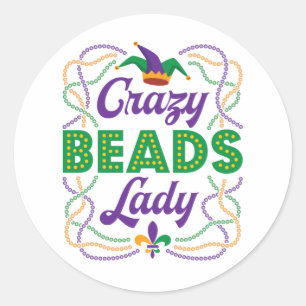 Pegatina Redonda Colas Locas Lady Mardi Gras Bead Lover
