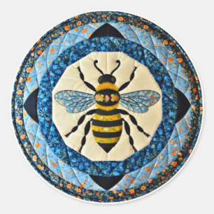Pegatina Redonda Colcha de abeja de miel azul