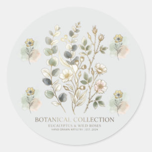 Pegatina Redonda Colección Botánica Ethereal Gold & Sage
