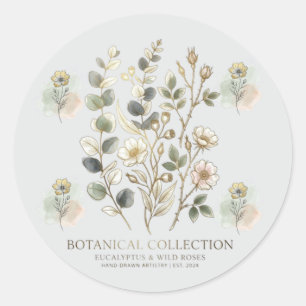 Pegatina Redonda Colección Botánica Ethereal Gold & Sage