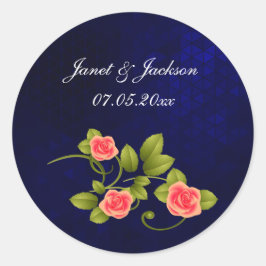 Pegatina Redonda Colección de Bodas de flores de Rosa azul oscuro y