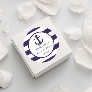 Pegatina Redonda Colección de Bodas de franjas de la marina de infl