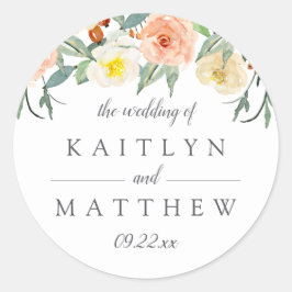 Pegatina Redonda Colección de Bodas de primaverales de flores