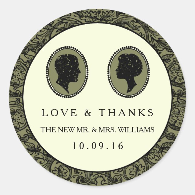 Pegatina Redonda Colección de Bodas de Silhouette Art Deco (Anverso)