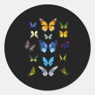 Pegatina Redonda colección de especies de mariposa botánica de mari