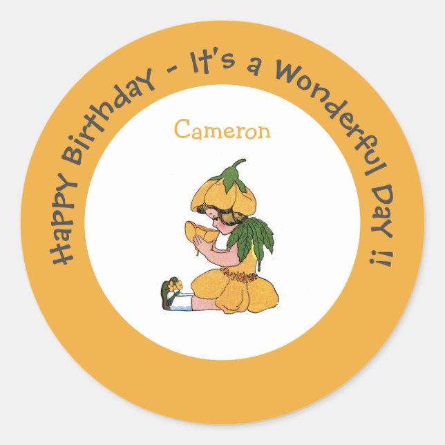 Pegatina Redonda Colección de Fiestas de flor singulares para niños (Anverso)