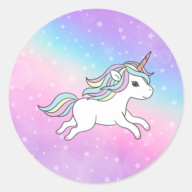 Pegatina Redonda Colección de Fiestas de Unicorn! (Anverso)