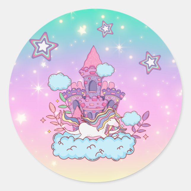 Pegatina Redonda Colección de Fiestas de Unicorn! (Anverso)