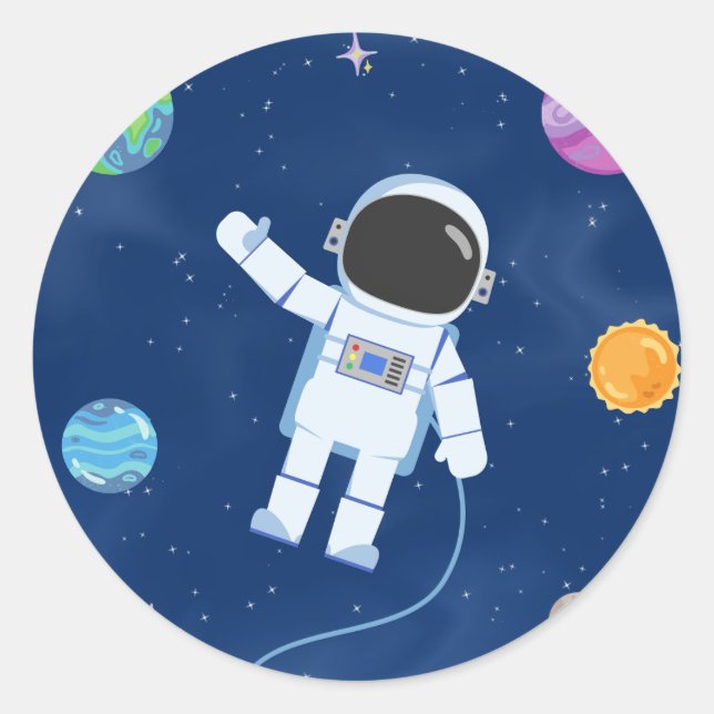Pegatina Redonda Colección de Fiestas espaciales. (Anverso)