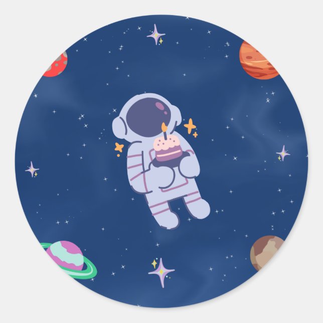 Pegatina Redonda Colección de Fiestas espaciales. (Anverso)