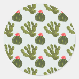 Pegatina Redonda Colección de Llamarama   Patrón de cactus de corte
