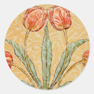 Pegatina Redonda Colección de pintura Morris Tulipán Vintage
