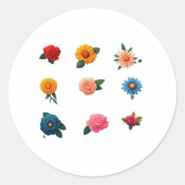 Pegatina Redonda Colección de Stickers de Flores Exquisitas