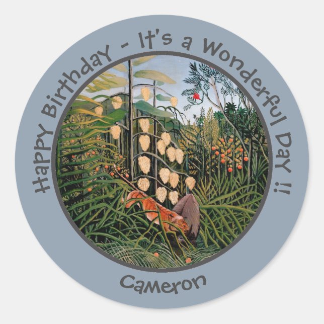 Pegatina Redonda Colección Henri Rousseau Tiger & Bull Fiesta Items (Anverso)