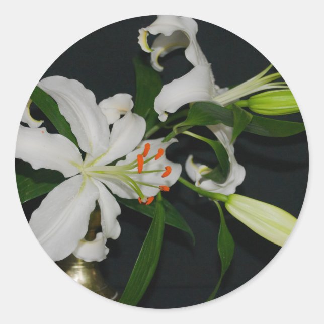 Pegatina Redonda Colección irlandesa de Brass y Flores (Anverso)