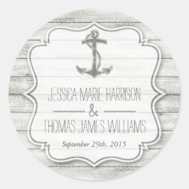 Pegatina Redonda Colección Nautical Whitewashed Wood Beach Wedding