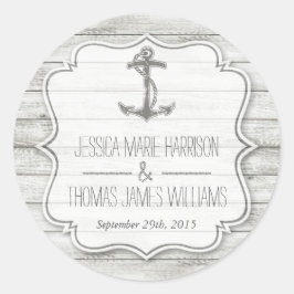 Pegatina Redonda Colección Nautical Whitewashed Wood Beach Wedding