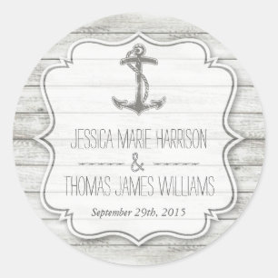 Pegatina Redonda Colección Nautical Whitewashed Wood Beach Wedding