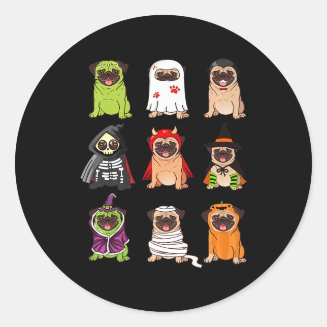 Pegatina Redonda Colección Pug Happy Pugoween Halloween Spookeen Co (Anverso)