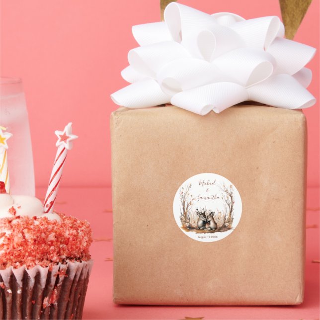 Pegatina Redonda Colección Rustic Deer Boda de otoño (Fiesta)