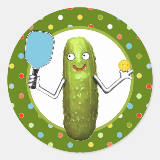 Pegatina Redonda Coleccionable de deportes de Pickleball (Anverso)