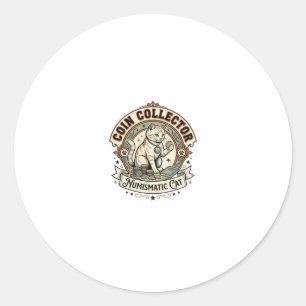 Pegatina Redonda Coleccionista de Monedas Numismática Gato Coleccio