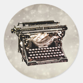 Pegatina Redonda Colectivo de máquina de escribir antigua
