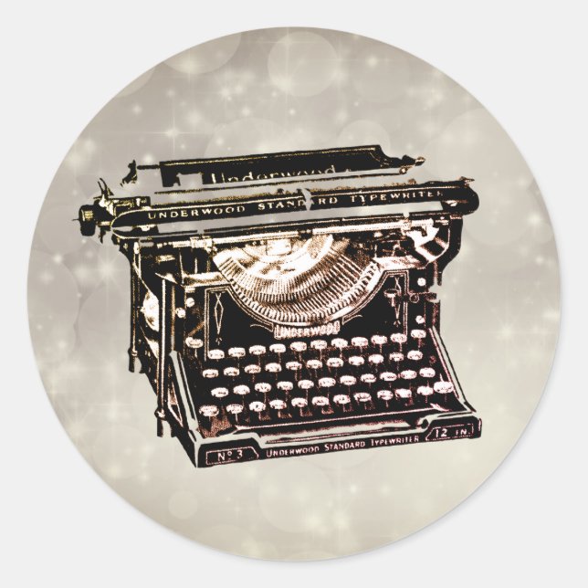 Pegatina Redonda Colectivo de máquina de escribir antigua (Anverso)