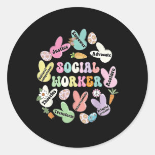 Pegatina Redonda Colegio de Trabajador Social Bunny Funny Easter Ho
