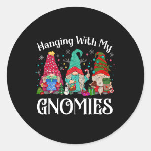 Pegatina Redonda colgado con mis navidades gnomies gnome pareja f