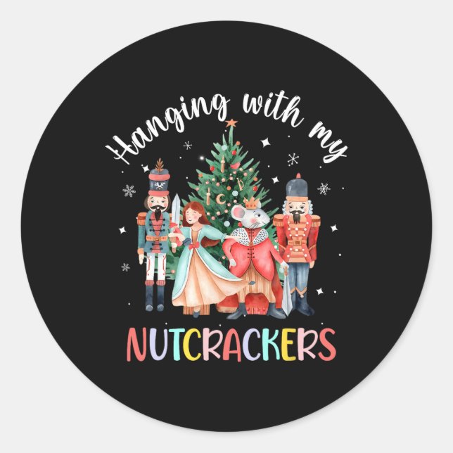 Pegatina Redonda Colgando con mi ballet de Navidades de Nutcrackers (Anverso)