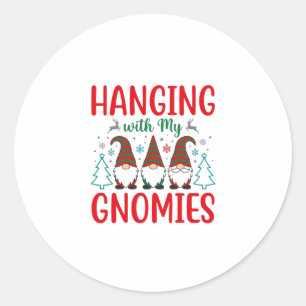 Pegatina Redonda Colgando Con Mi Gnomos Gnomo De Navidad