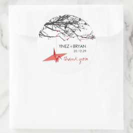 Pegatina Redonda Colgando papel de color rojo Moda de grúa Boda asi