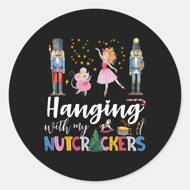 Pegatina Redonda Colgar con mi ballet de Navidades de Nutcrackers (Anverso)