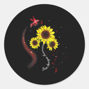 Pegatina Redonda Colibrí Borgoña Girasol Aneurisma Cerebral Concien