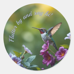 Pegatina Redonda Colibrí floral