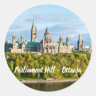 Pegatina Redonda Colina del Parlamento en Ottawa - Ontario, Canadá