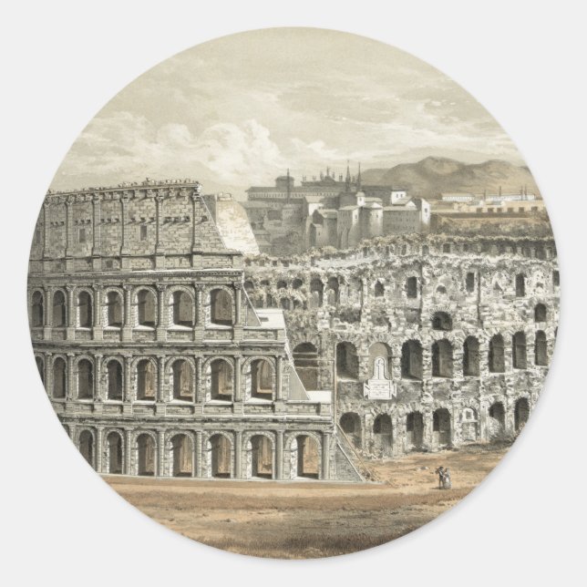 Pegatina Redonda Coliseo romano Vintage Art (Anverso)