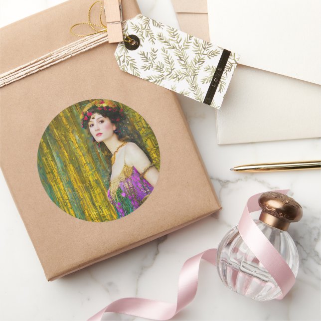 Pegatina Redonda Collage al estilo Klimt retrato de una mujer (Regalar)