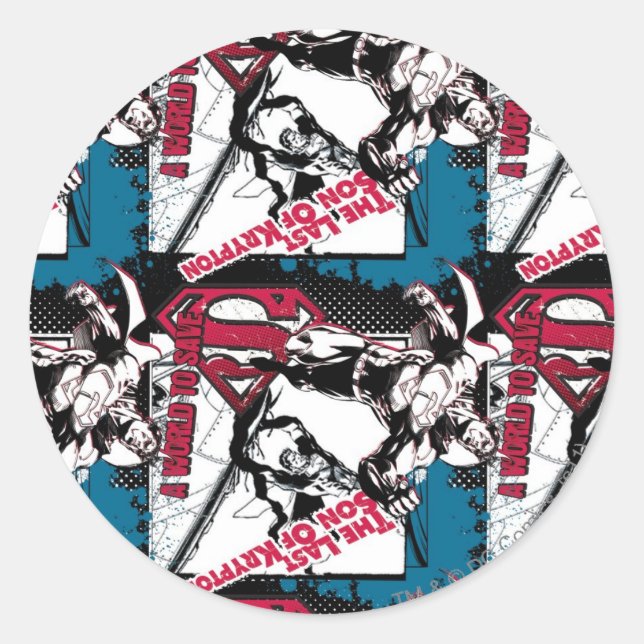 Pegatina Redonda Collage azul y rojo (Anverso)