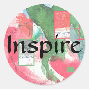 Pegatina Redonda collage de arte abstracto, medios mixtos y acuarel